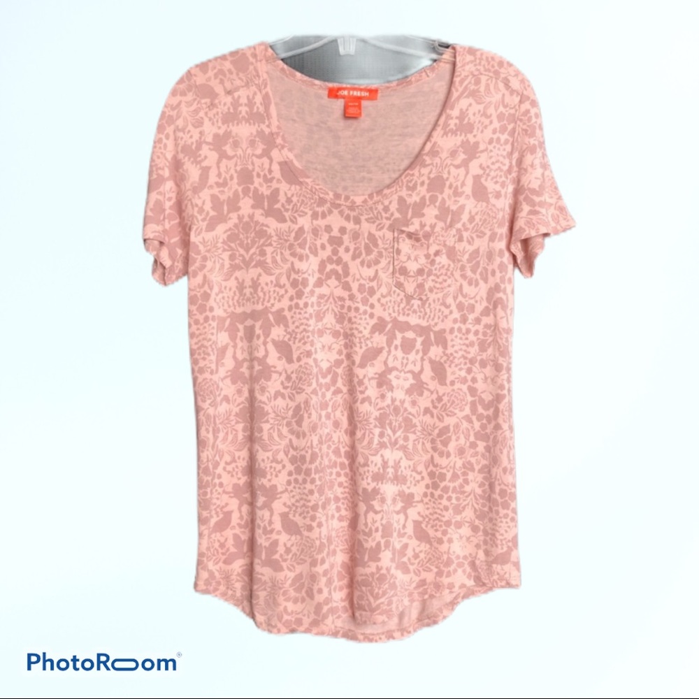 Joe Fresh Ladies XS Blush Short Sleeved T-Shirt Tees Tshirt Floral Print